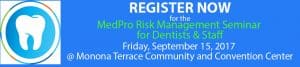 A blue background with the words register for the ipro risk management for dentists.