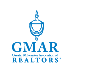 A blue and white logo for the greater milwaukee association of realtors.