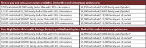 A table with different types of health plans.