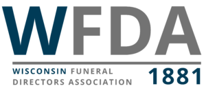 A black and white logo for the funeral directors association.