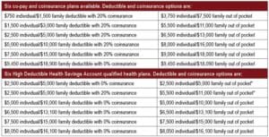 A table with different types of health plans.